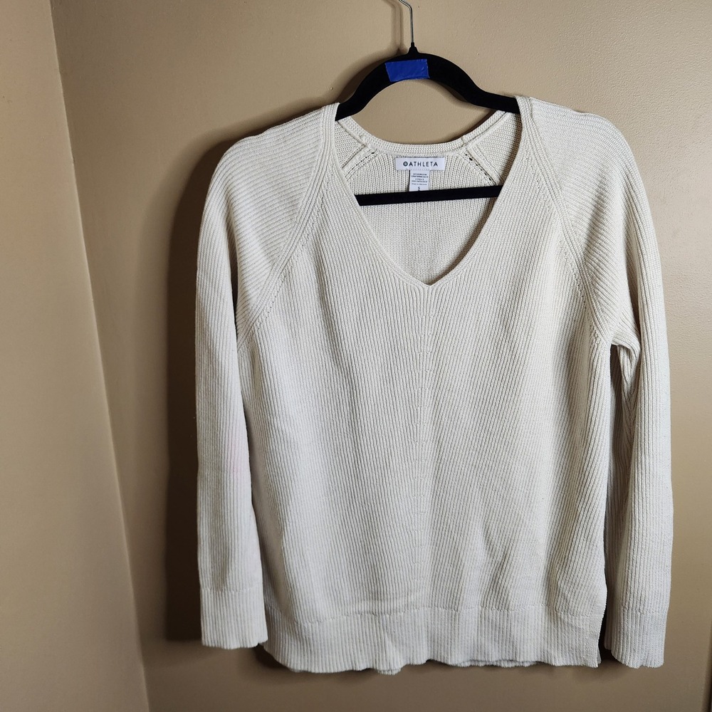 Athleta Hanover Refined V-Neck Sweater Cream Smsll 882541